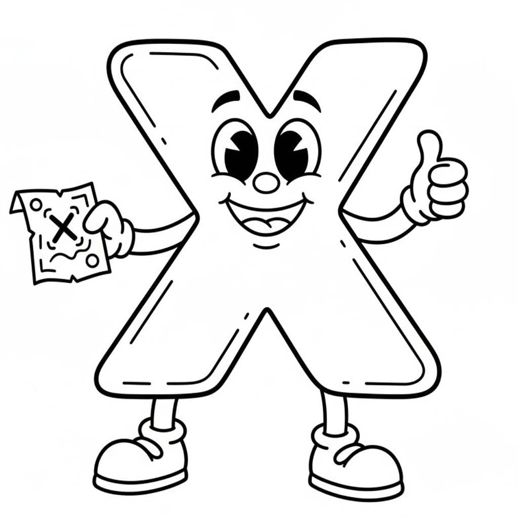 Fise de colorat cu Desenează Litera X gratuit simplu