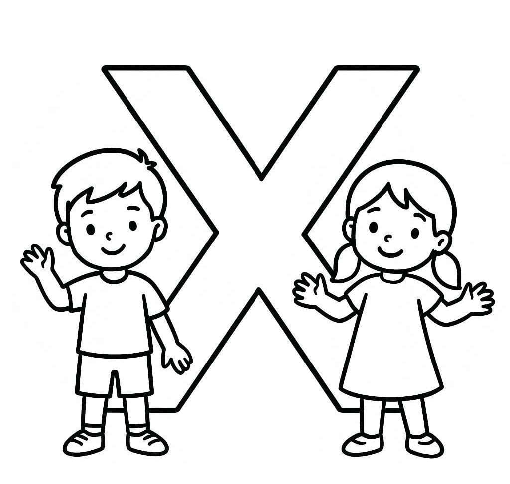 Fise de colorat cu Desenează Litera X gratuit uşor