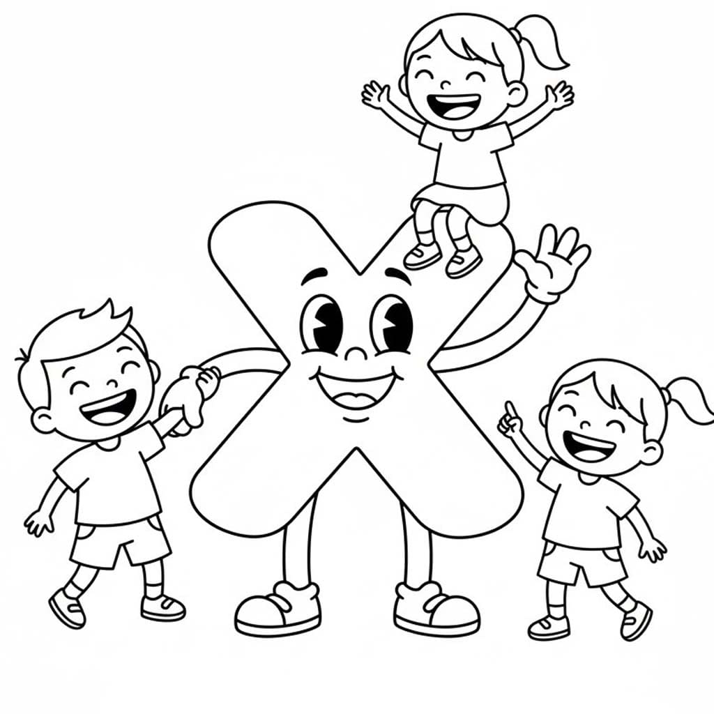 Fise de colorat cu Desenează Litera X imprimabil gratuit