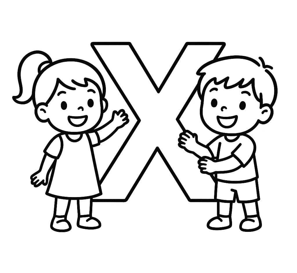 Fise de colorat cu Desenează Litera X imprimabil simplu