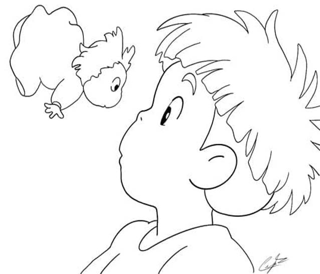 Fise de colorat cu Desenează Ponyo uşor la copii