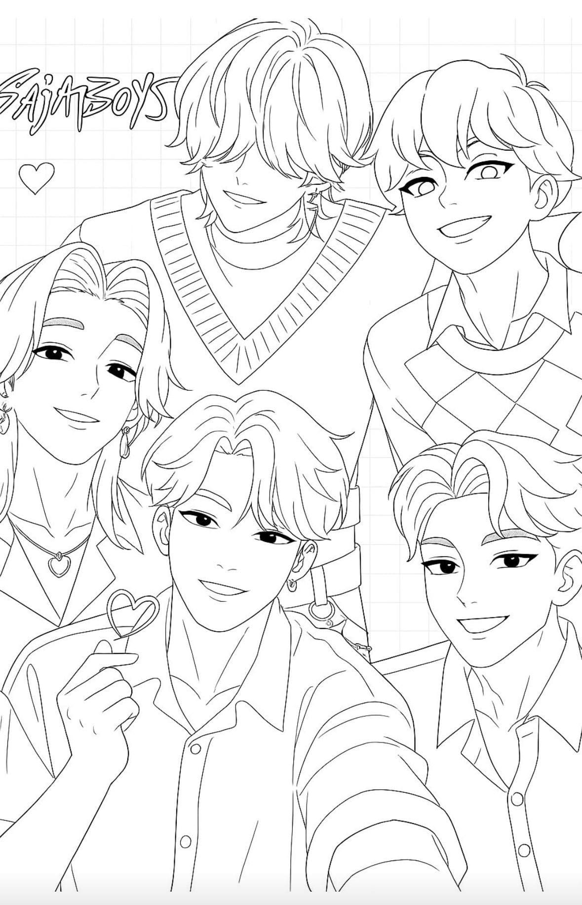 Fise de colorat cu Desenează Saja Boy simplu