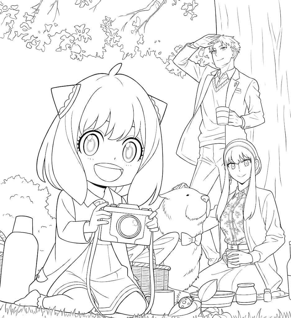 Fise de colorat cu Desenează Spy x Family mergi la picnic