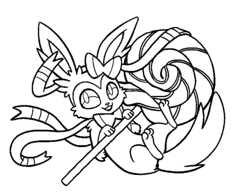 Fise de colorat cu Desenează Sylveon imprimabil uşor