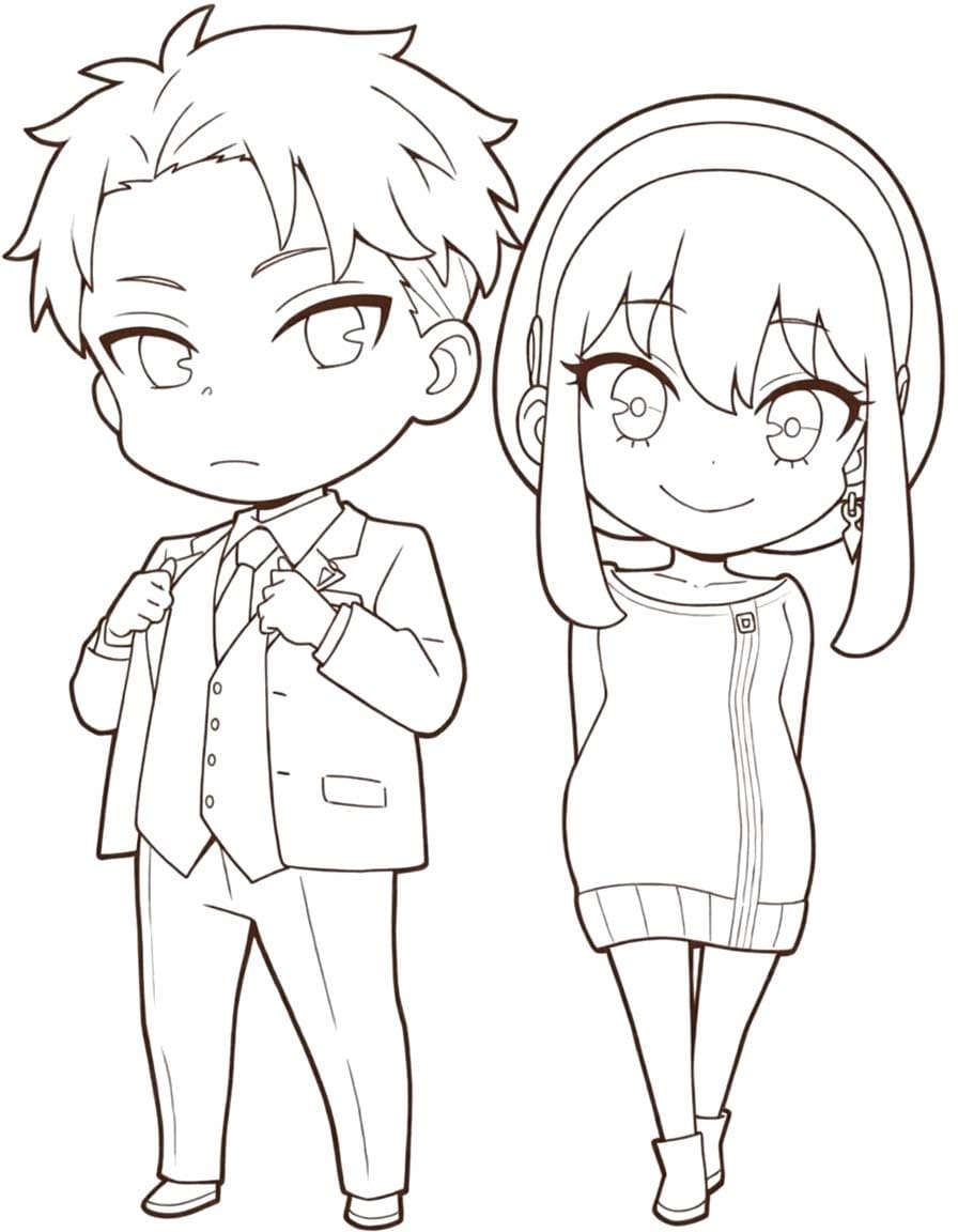 Fise de colorat cu Desenează Yor Forger şi Loid Forger