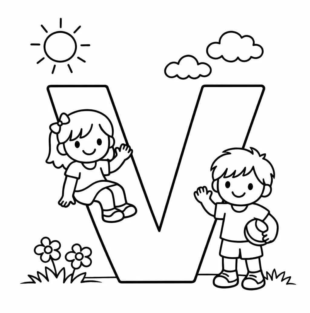 Fise de colorat cu Litera V imprimabil simplu