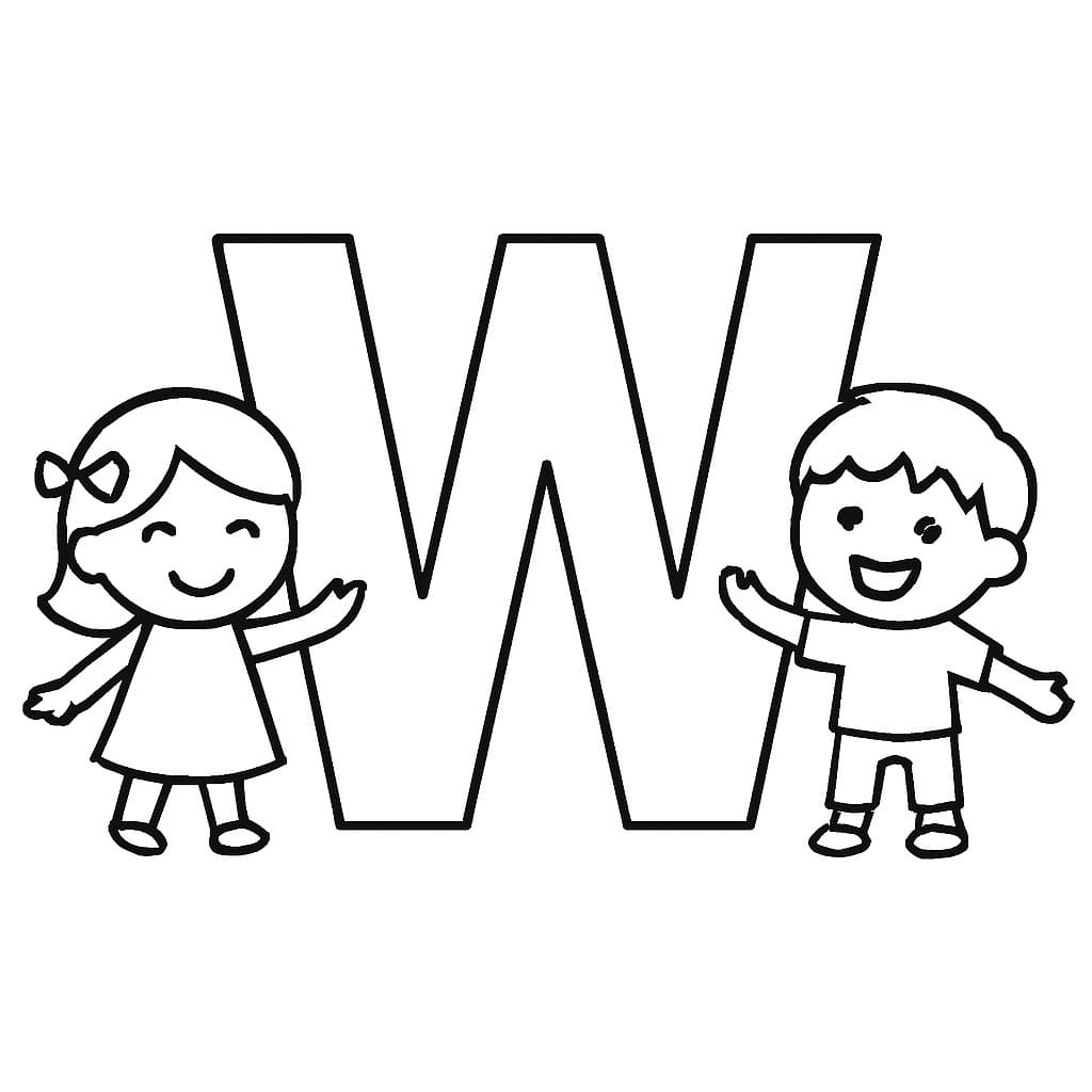 Fise de colorat cu Litera W gratuit simplu