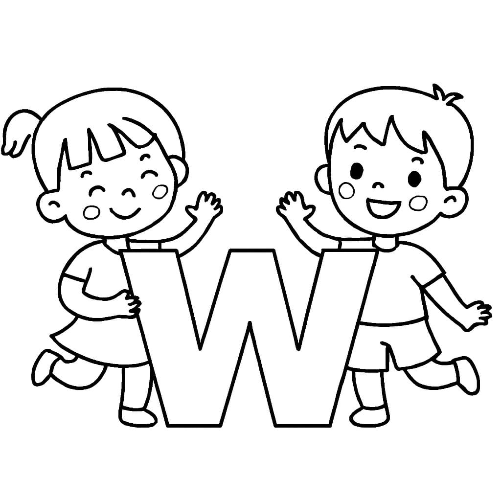 Fise de colorat cu Litera W imprimabil simplu