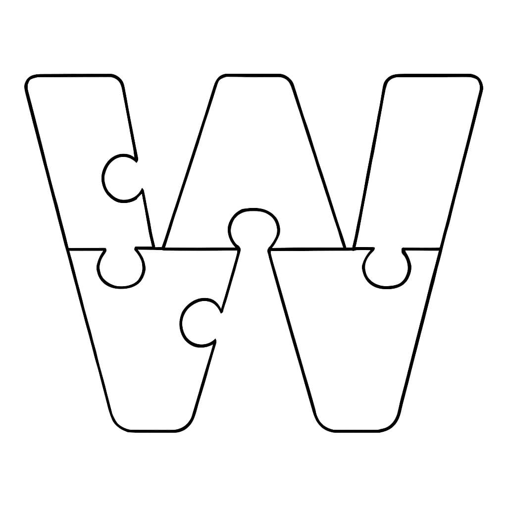 Fise de colorat cu Litera W simplu la copii