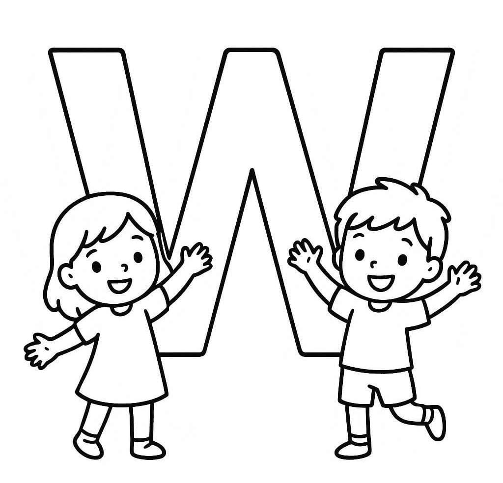 Fise de colorat cu Litera W uşor la copii