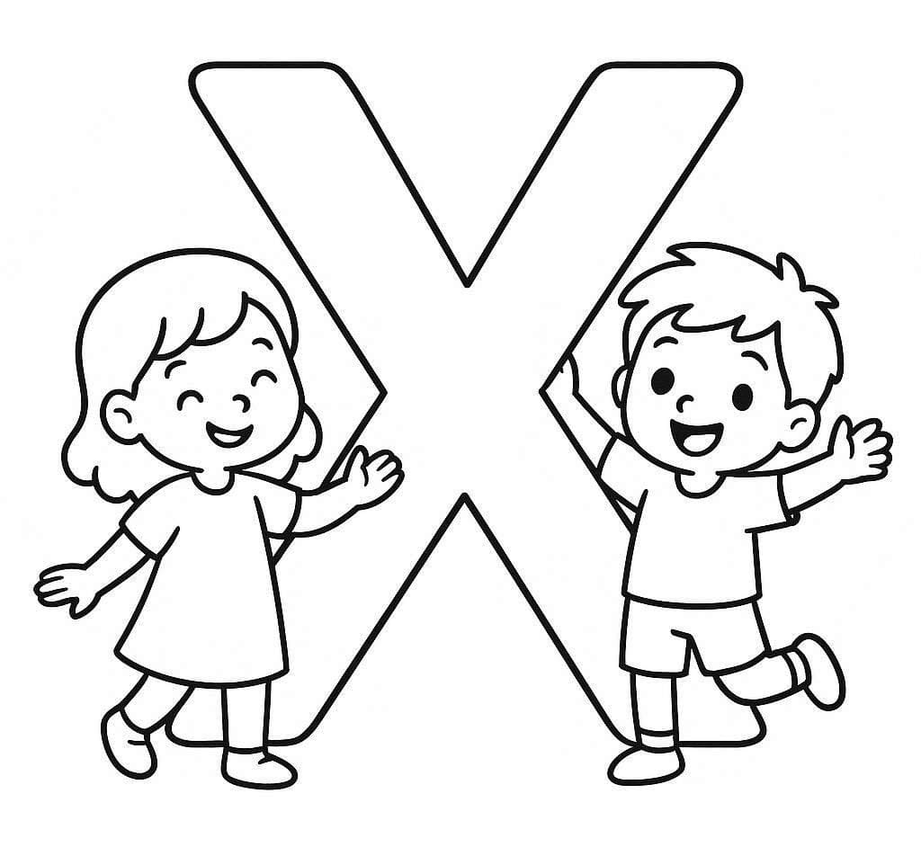 Fise de colorat cu Litera X bazic la copii
