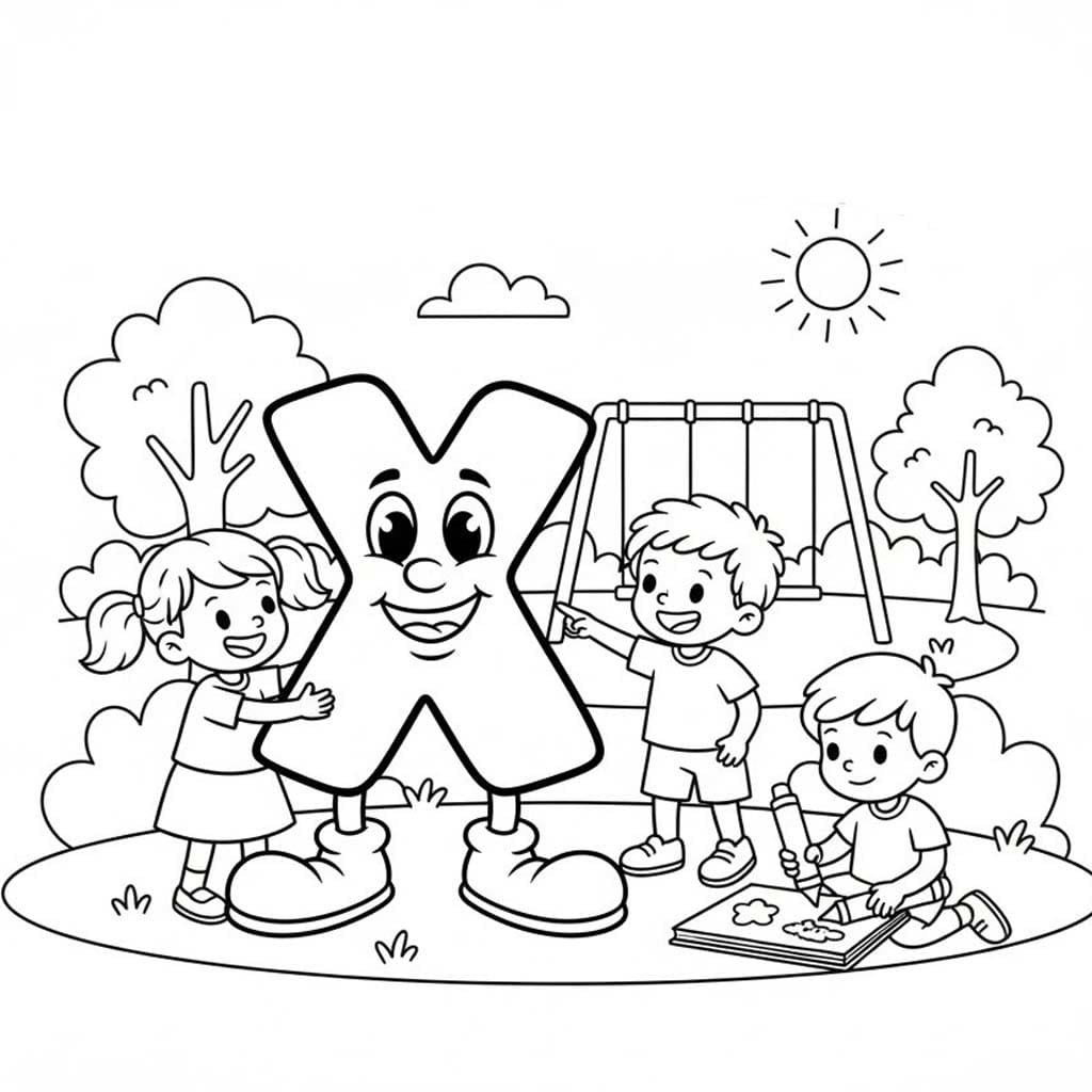 Fise de colorat cu Litera X gratuit