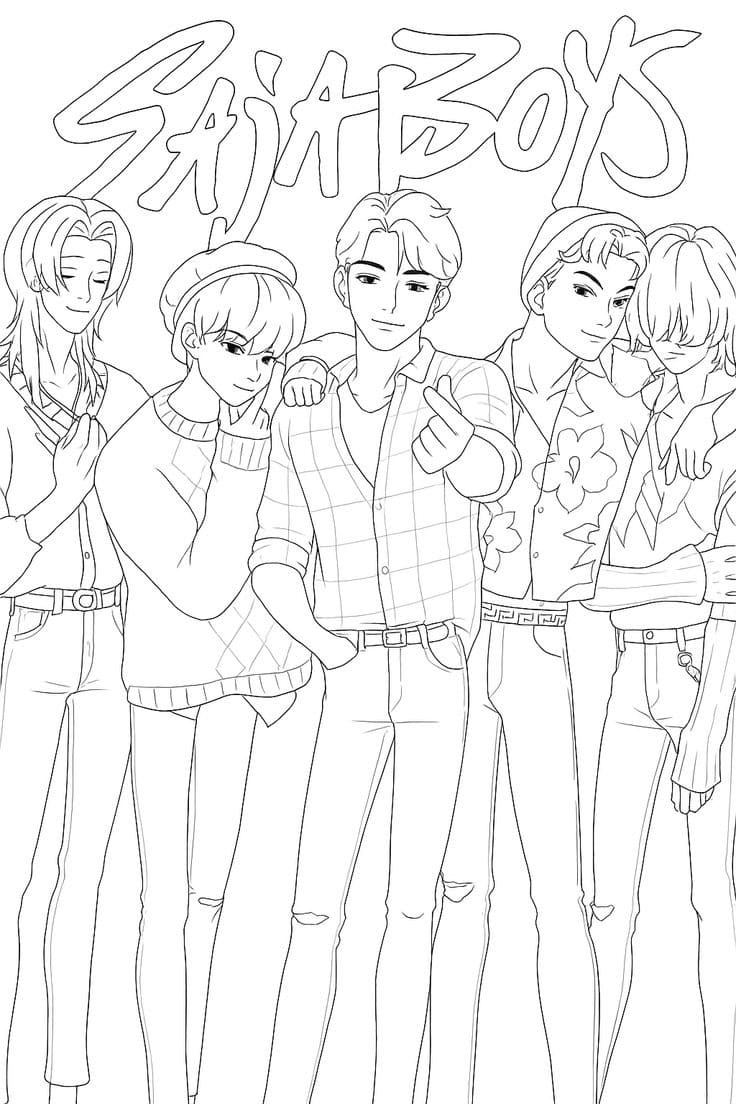 Fise de colorat cu Saja Boy imprimabil pentru copii