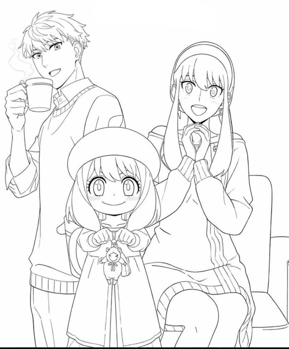 Fise de colorat cu Spy x Family fericit