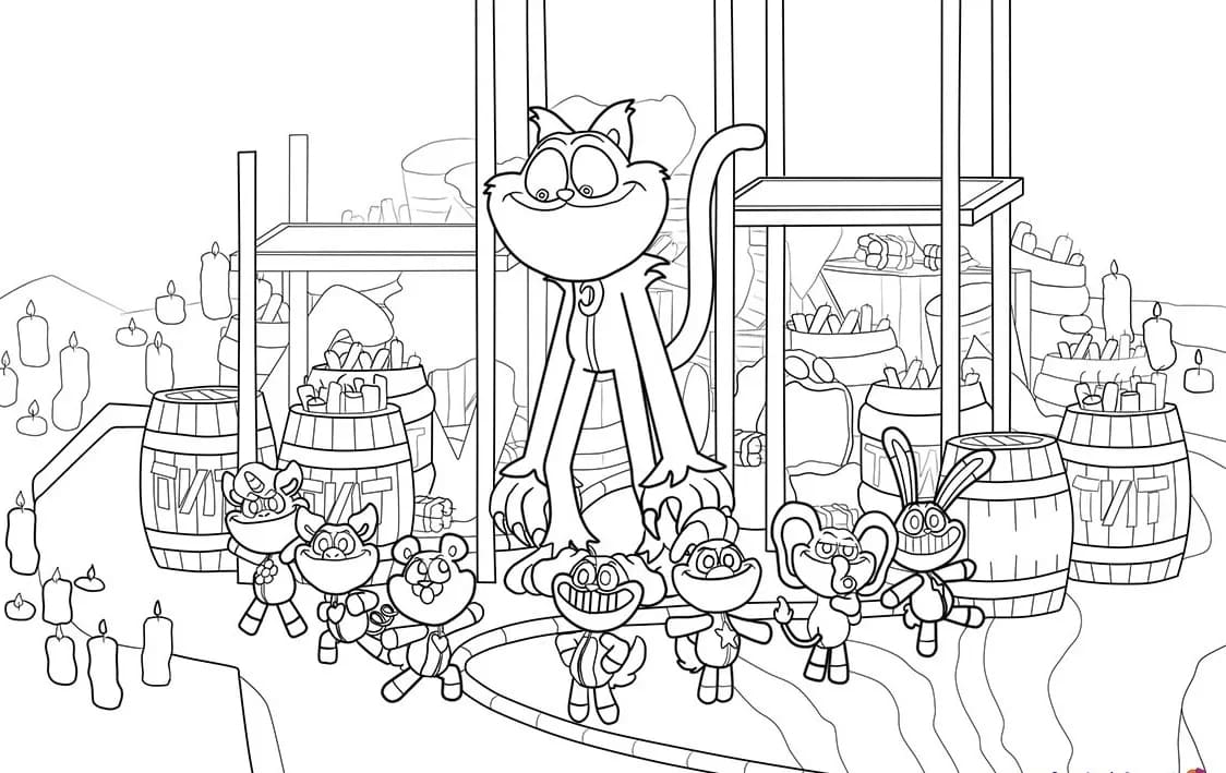 Fise de colorat cu Desenează Catnap gratuit simplu