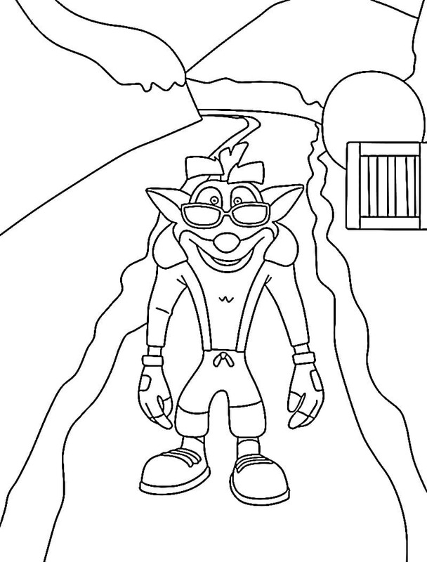 Fise de colorat cu Desenează Crash Bandicoot bazic la copii