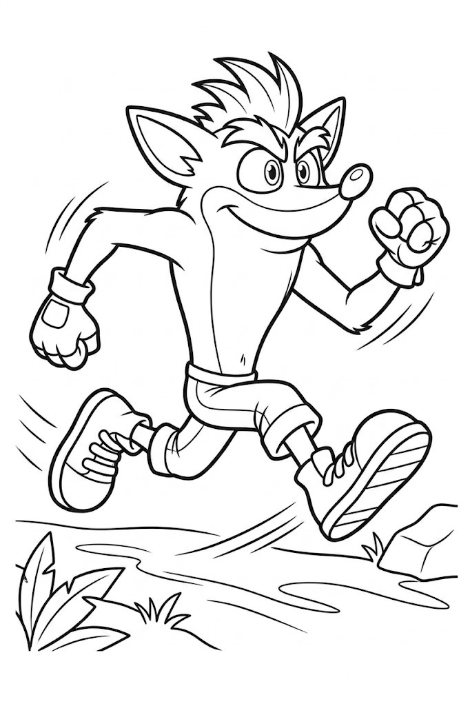 Fise de colorat cu Desenează Crash Bandicoot imprimabil gratuit