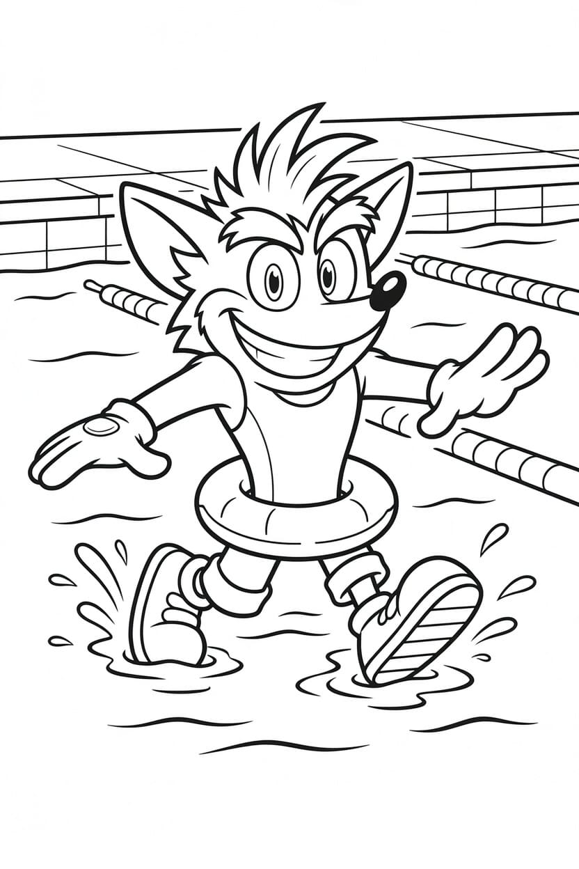 Fise de colorat cu Desenează Crash Bandicoot simplu la copii