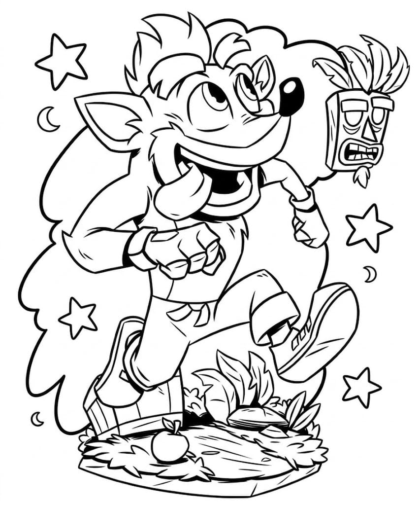 Fise de colorat cu Desenează Crash Bandicoot simplu