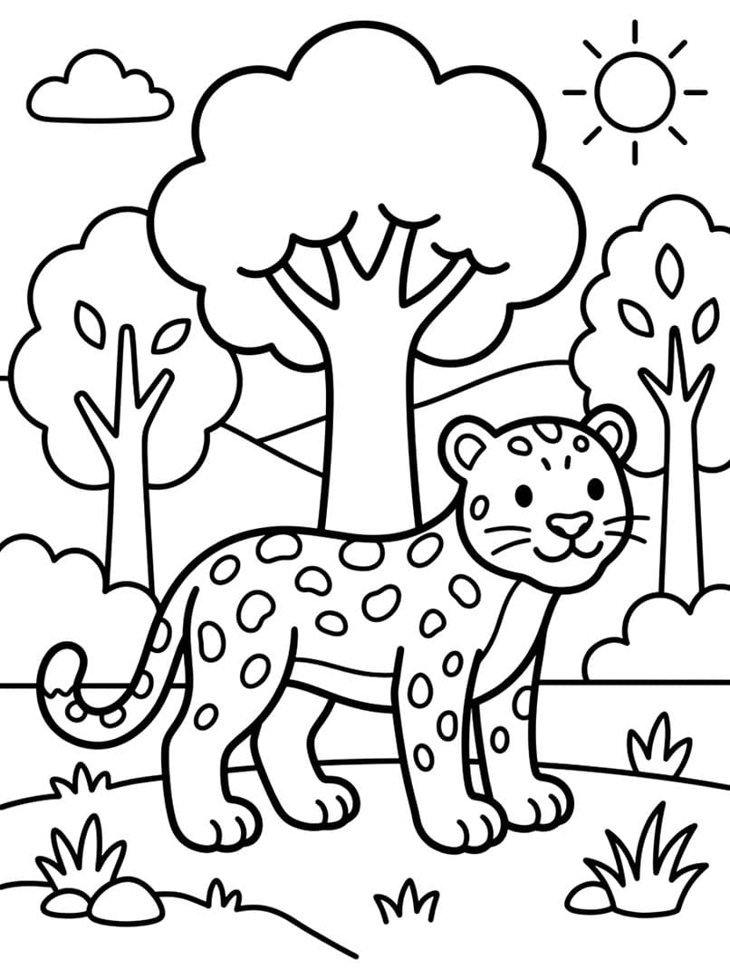 Fise de Colorat cu Desenează Jaguar bazic la copii