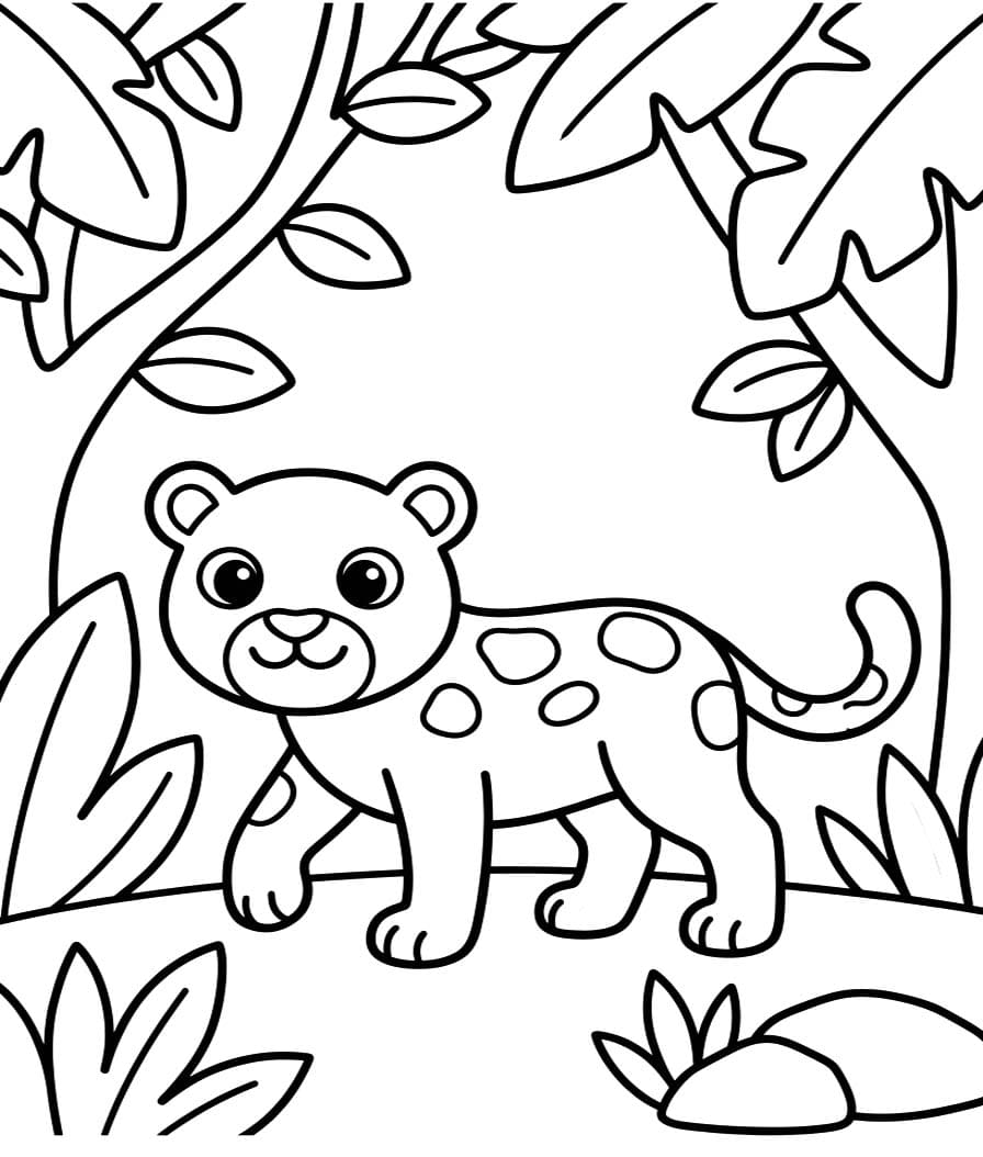 Fise de Colorat cu Desenează Jaguar simplu la copii