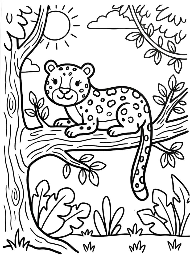 Fise de Colorat cu Desenează Jaguar simplu