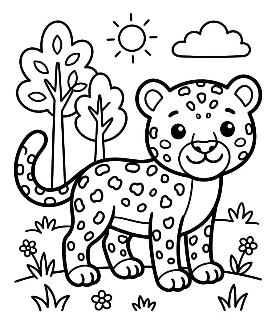 Fise de Colorat cu Desenează Jaguar uşor la copii