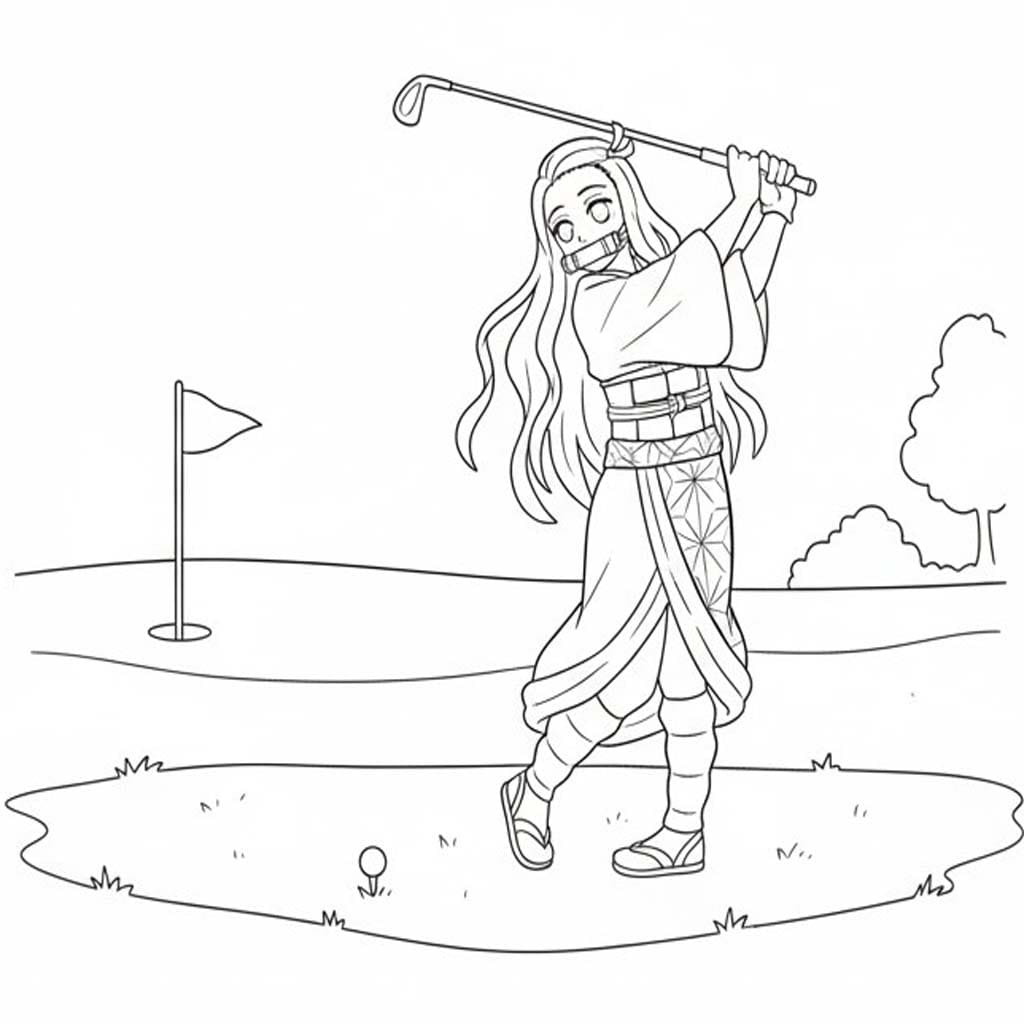 Fise de colorat cu Desenează Nezuko bazic