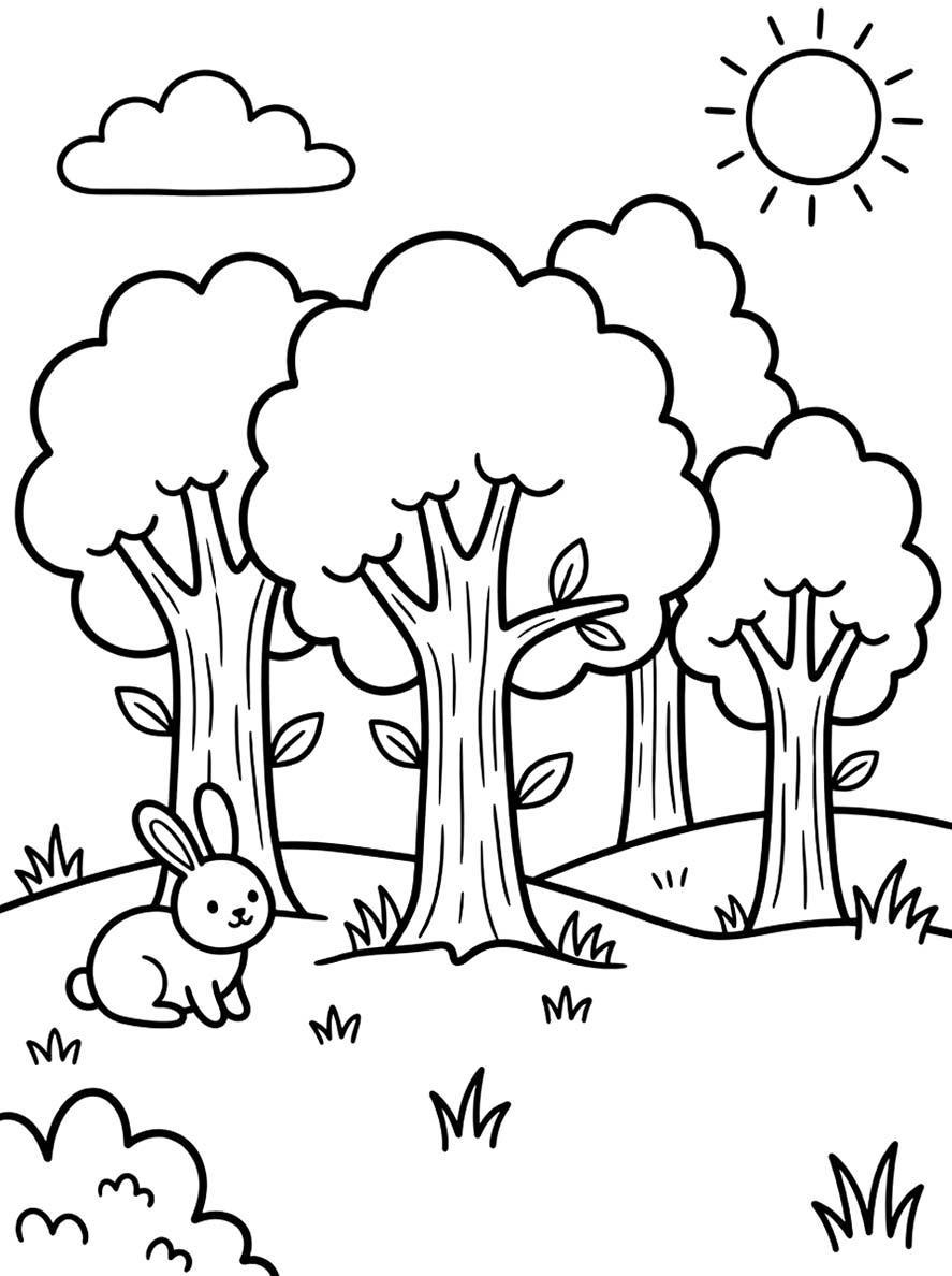 Fise de colorat cu Desenează Pădure gratuit