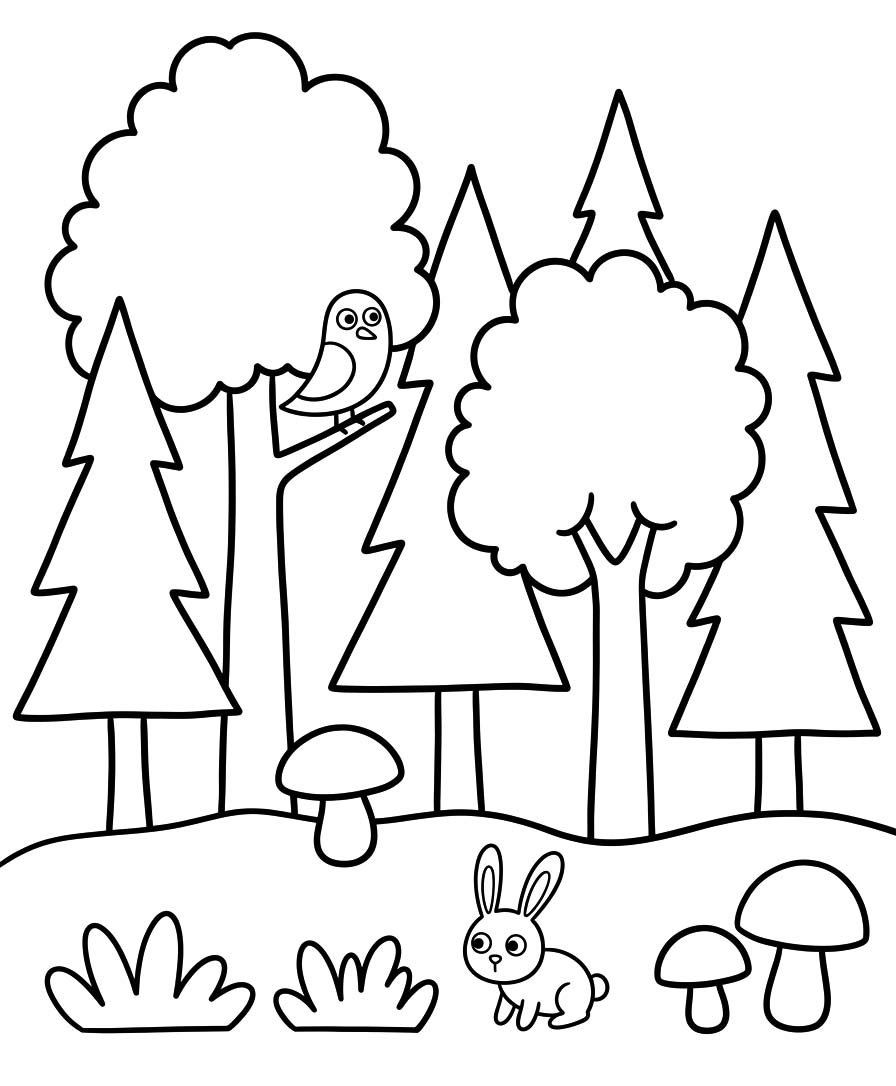 Fise de colorat cu Desenează Pădure imprimabil