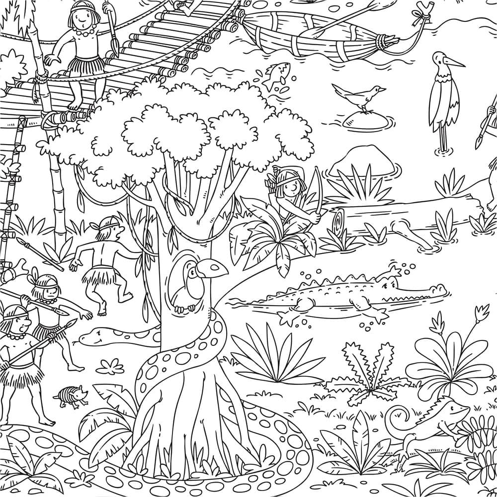 Fise de colorat cu Desenează Pădure simplu la copii