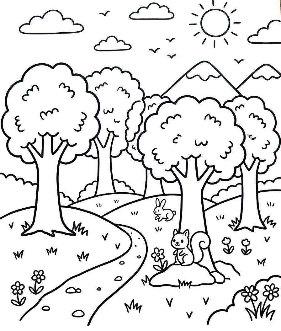 Fise de colorat cu Desenează Pădure