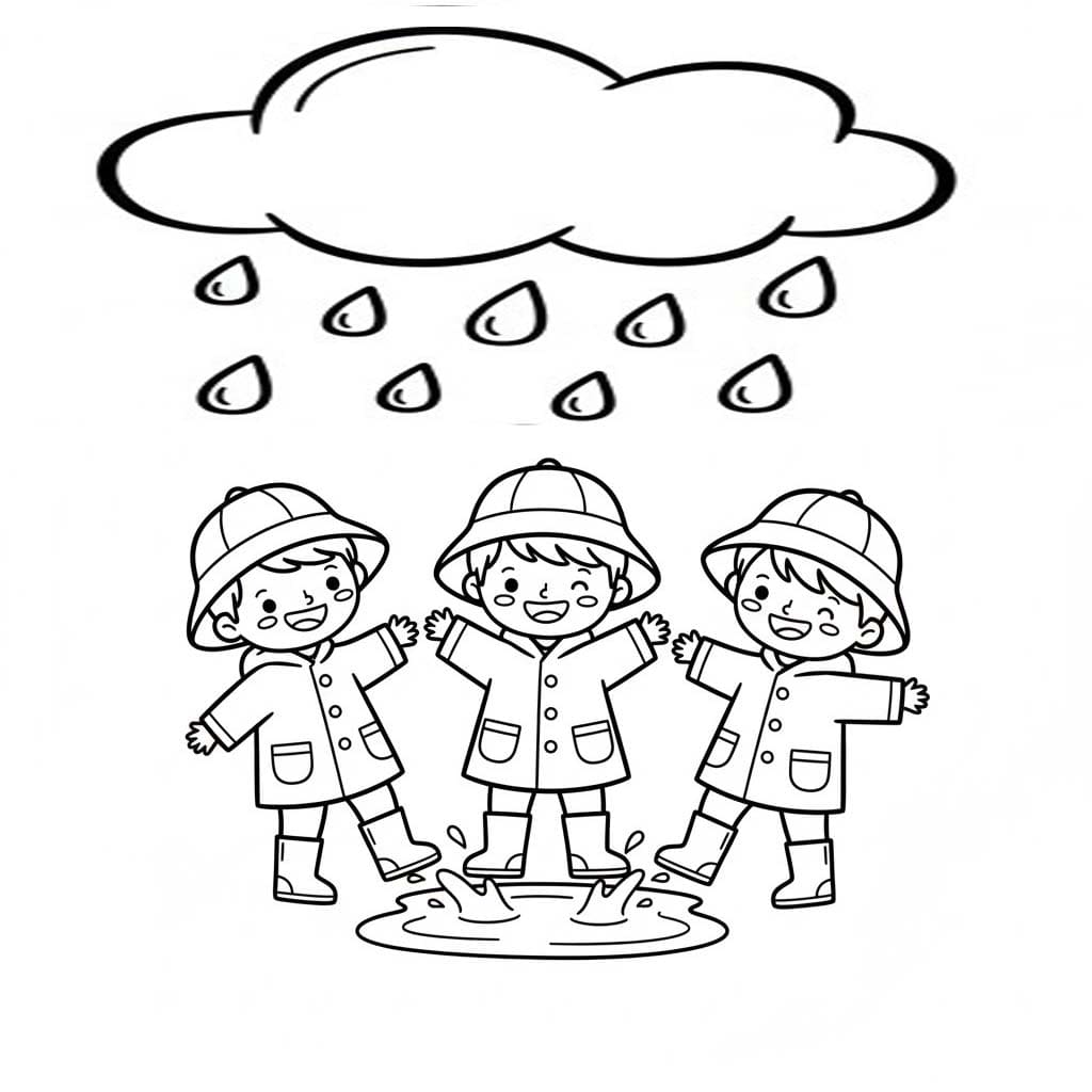 Fise de colorat cu Desenează Ploaie gratuit simplu