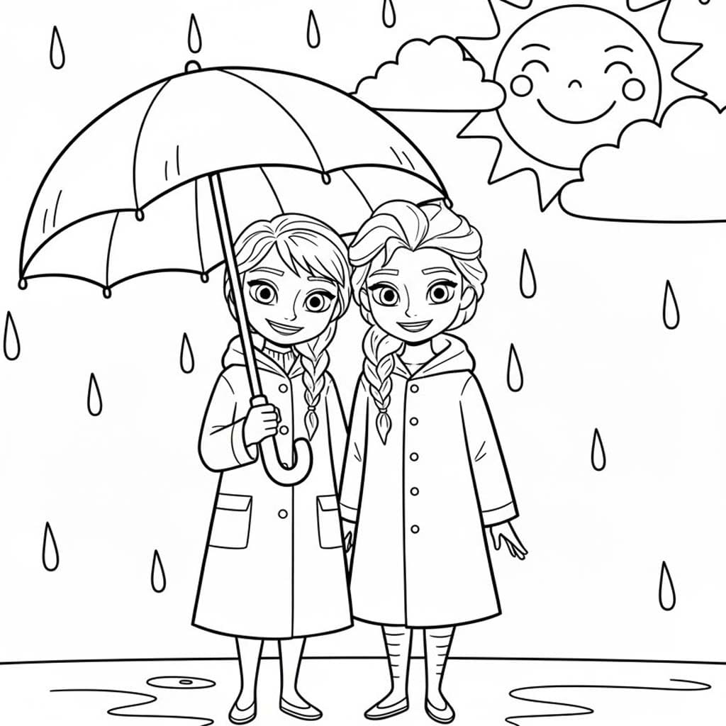 Fise de colorat cu Desenează Ploaie simplu