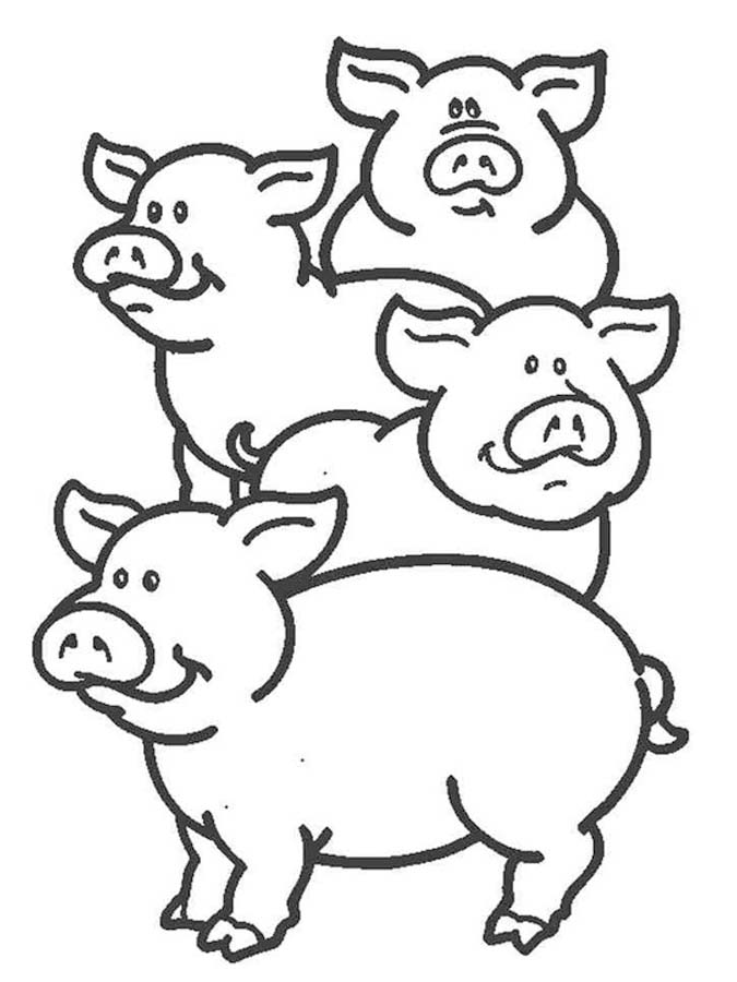 Fise de colorat cu Desenează Porci imprimabil gratuit simplu