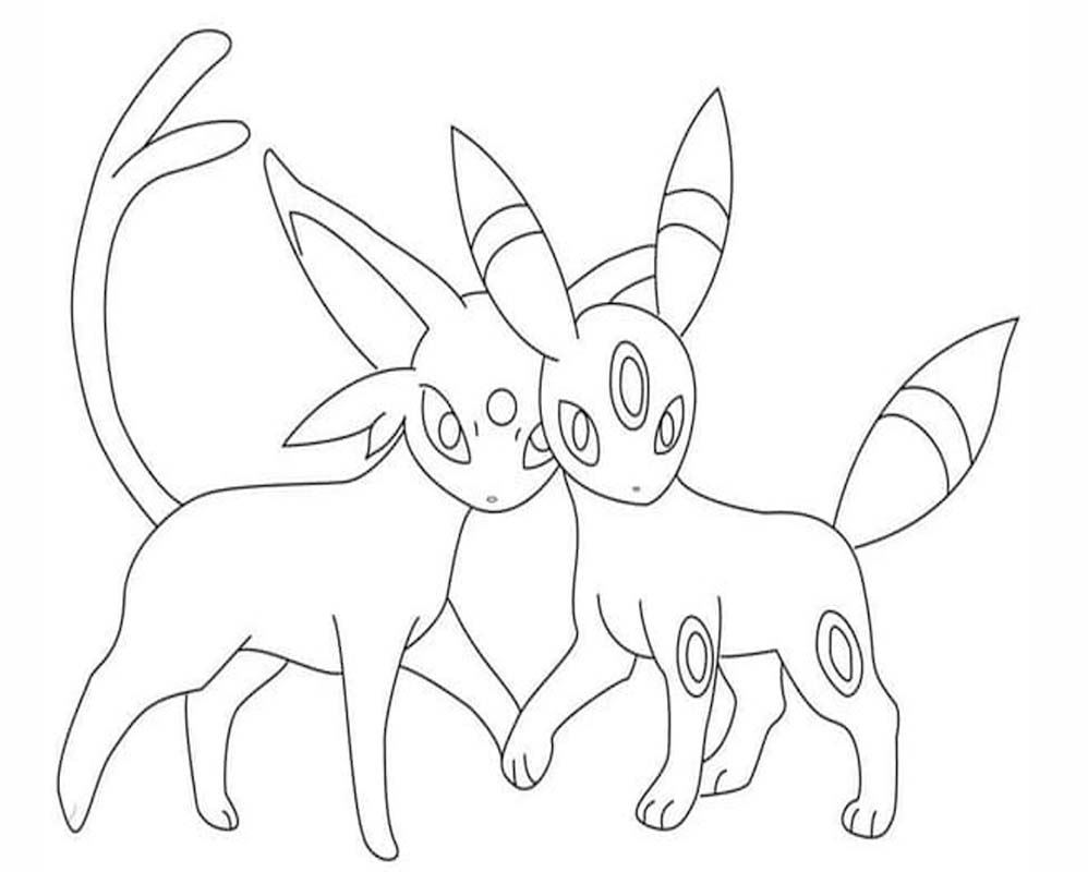 Fise de colorat cu Desenează Umbreon imprimabil gratuit bazic