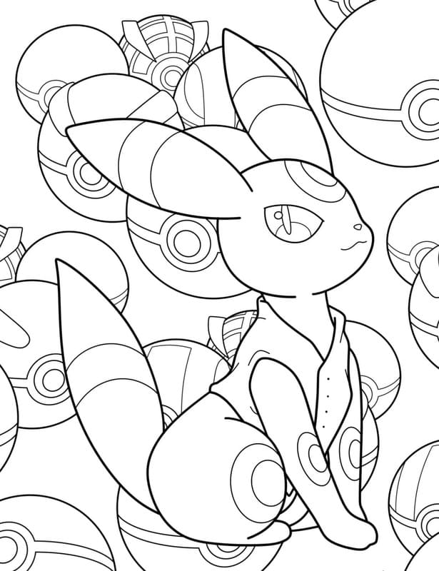 Fise de colorat cu Desenează Umbreon imprimabil gratuit simplu