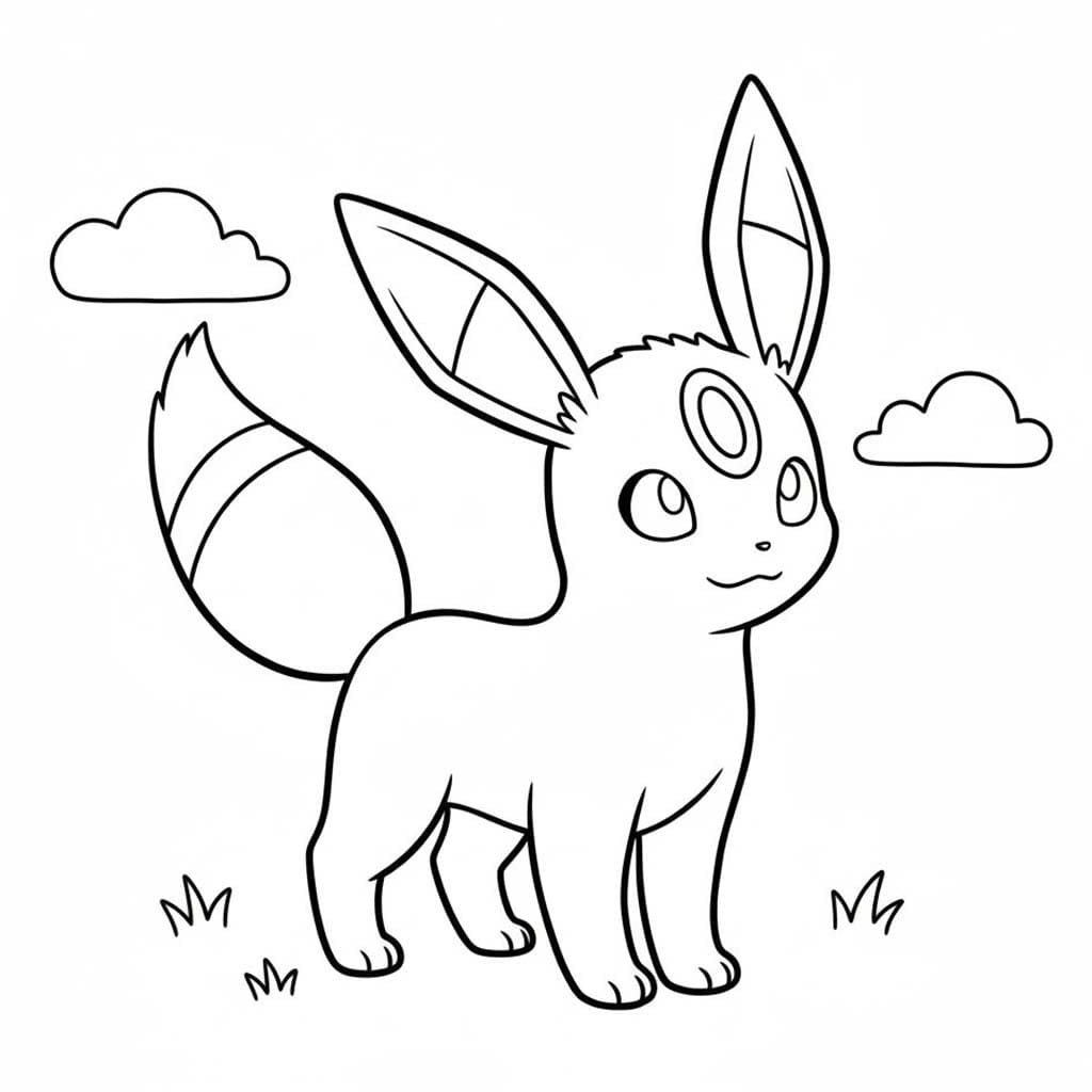 Fise de colorat cu Desenează Umbreon simplu la copii