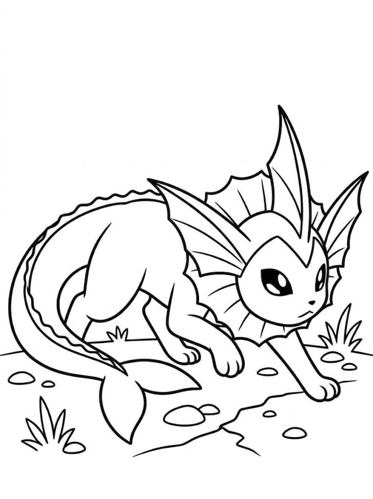 Fise de colorat cu Desenează Vaporeon bazic la copii