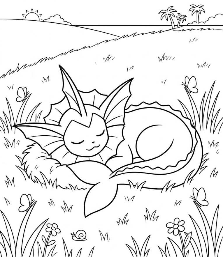 Fise de colorat cu Desenează Vaporeon gratuit uşor