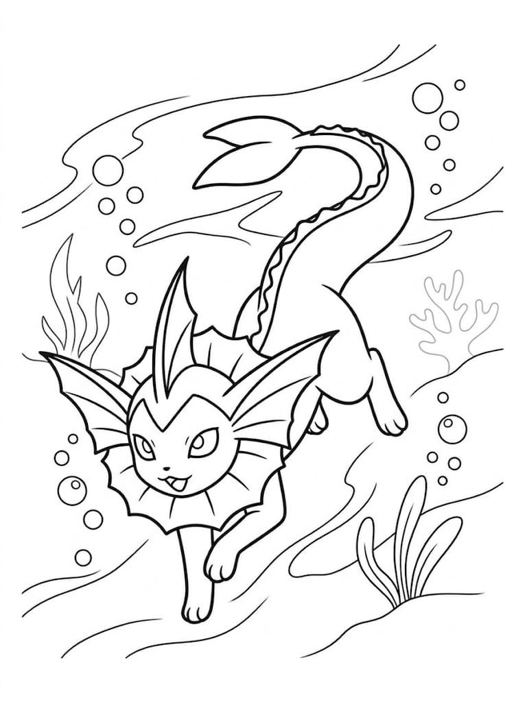 Fise de colorat cu Desenează Vaporeon uşor la copii