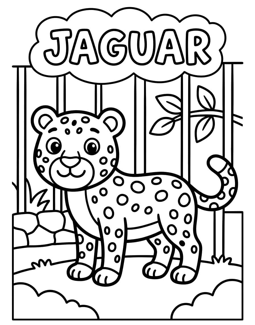 Fise de Colorat cu Jaguar simplu la copii