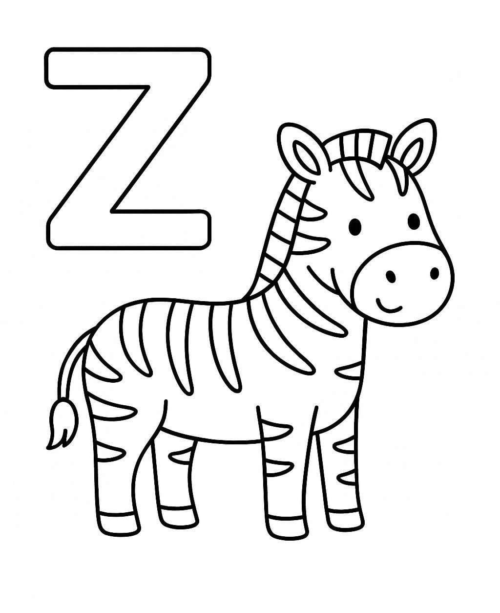 Fise de colorat cu Litera Z simplu la copii