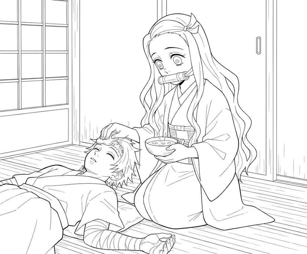 Fise de colorat cu Nezuko imprimabil gratuit