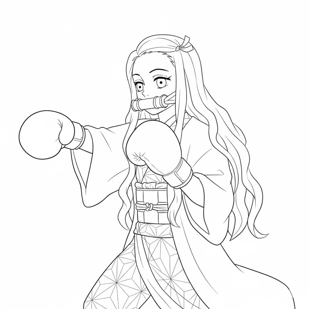 Fise de colorat cu Nezuko imprimabil simplu