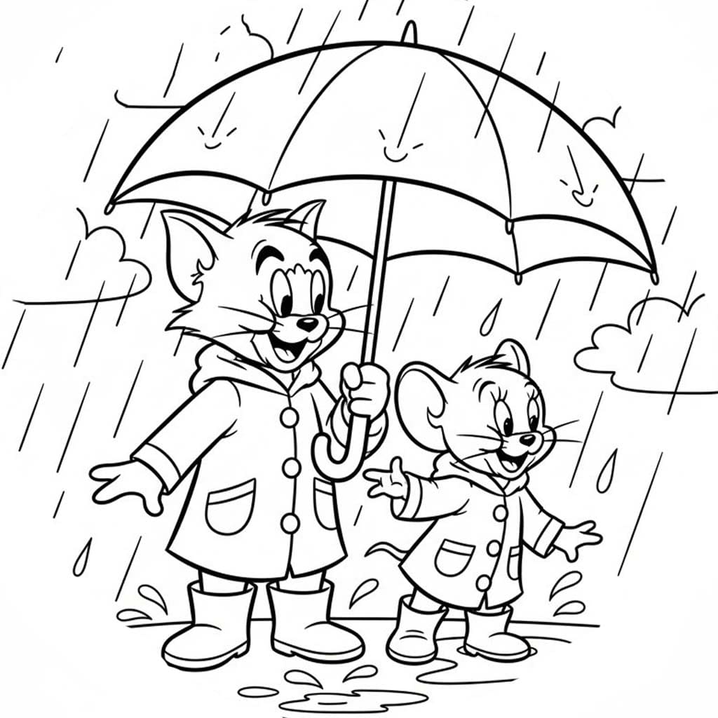 Fise de colorat cu Ploaie imprimabil gratuit simplu