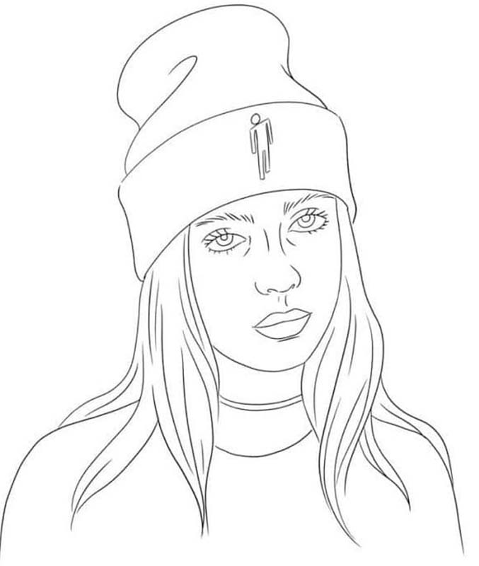 Fise de colorat cu Billie Eilish gratuit simplu