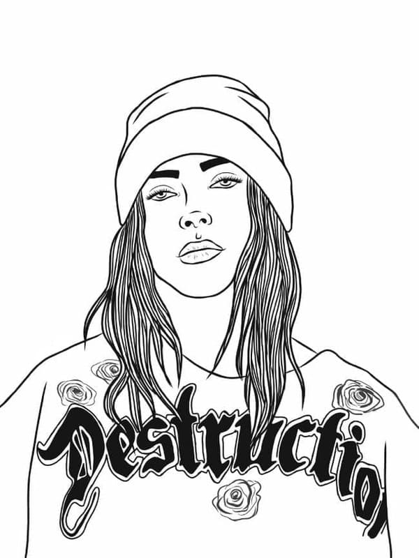 Fise de colorat cu Billie Eilish imprimabil bazic