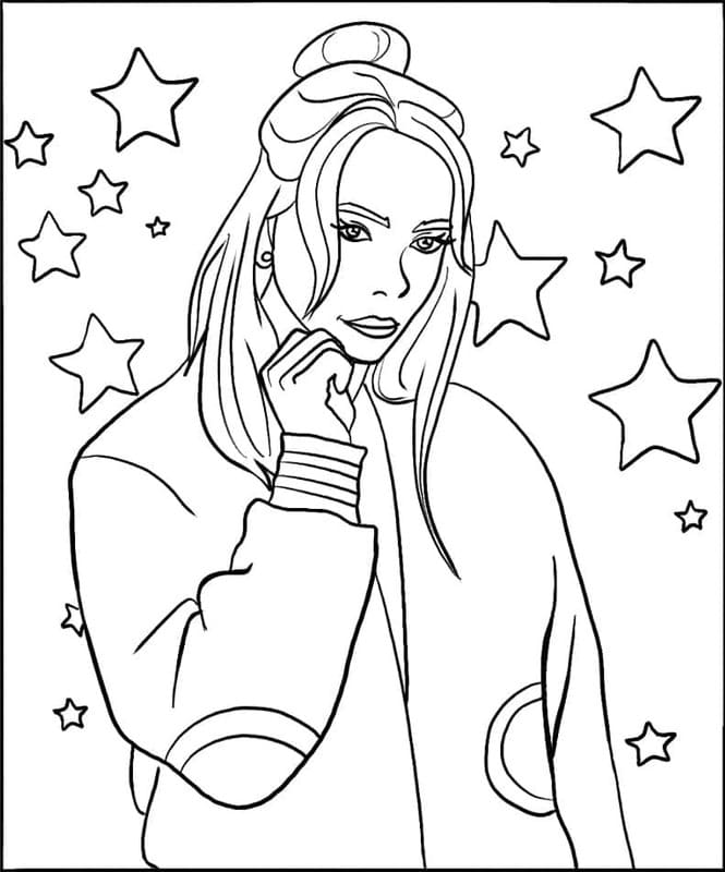 Fise de colorat cu Billie Eilish imprimabil pentru copii