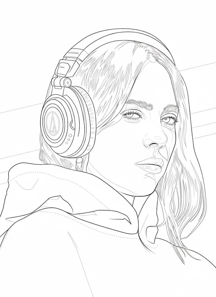Fise de colorat cu Desenează Billie Eilish gratuit